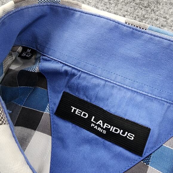 Ted Lapidus Shirt Mens Medium Geometric Check Long Sleeve Casual Button Down - Picture 2 of 16